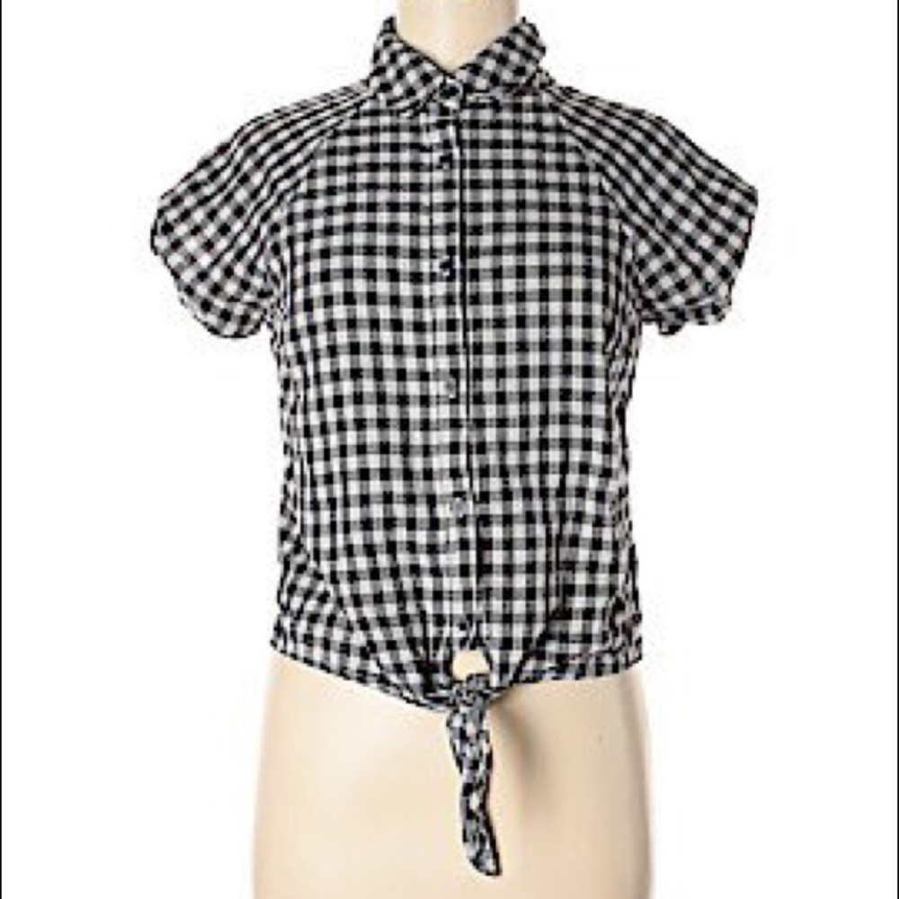 Bleuh Ciel short sleeve Button Up Gingham Top